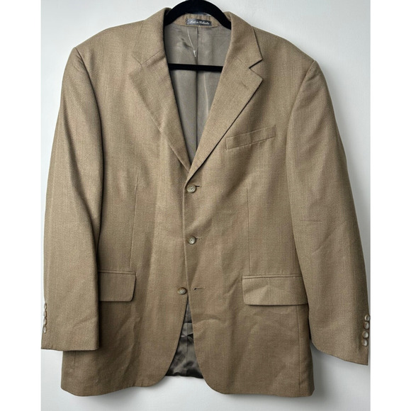Oscar de la Renta Blazer Silk Wool Blend Tan Sport Coat Suit Jacket Mens 42R - Picture 1 of 8